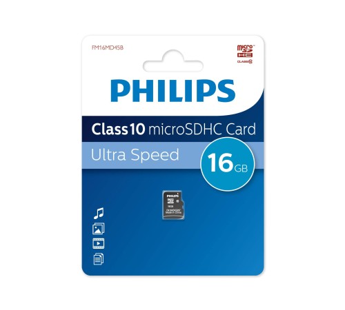 Флеш карта microSD 16GB PHILIPS microSDHC Class 10