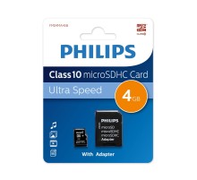 Флеш карта microSD 4GB PHILIPS microSDHC Class 10 (SD адаптер)
