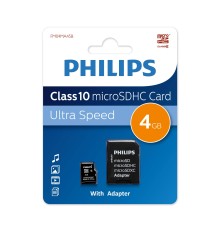 Флеш карта microSD 4GB PHILIPS microSDHC Class 10 (SD адаптер)