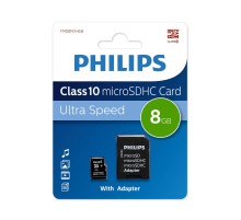 Флеш карта microSD 8GB PHILIPS microSDHC Class 10 (SD адаптер)