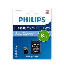 Флеш карта microSD 8GB PHILIPS microSDHC Class 10 (SD адаптер)