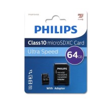 Флеш карта microSD 64GB PHILIPS microSDHC Class 10 (SD адаптер)