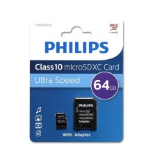 Флеш карта microSD 64GB PHILIPS microSDHC Class 10 (SD адаптер)