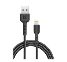 Defender Кабель F181, USB 2.0 (AM) - Apple Lightning (M), 1метр, 2.4А, нейлоновая оплетка, чёрный.