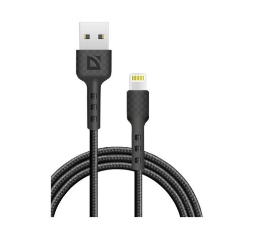Defender Кабель F181, USB 2.0 (AM) - Apple Lightning (M), 1метр, 2.4А, нейлоновая оплетка, чёрный.