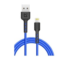 Defender Кабель F181, USB 2.0 (AM) - Apple Lightning (M), 1метр, 2.4А, нейлоновая оплетка, синий.