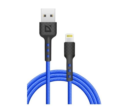 Defender Кабель F181, USB 2.0 (AM) - Apple Lightning (M), 1метр, 2.4А, нейлоновая оплетка, синий.