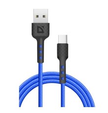 Defender Кабель F181, USB 2.0 (AM) - Type C, 1метр, 2.4А, нейлоновая оплетка, синий.
