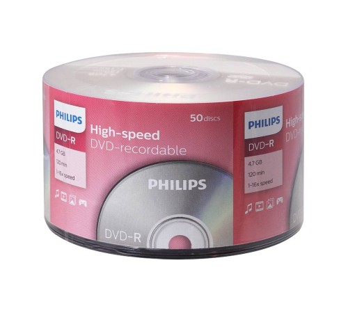 Диск DVD-R Philips 4.7 Gb, 16x, Cake Box (50)