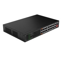 DAHUA DH-SF1018LP 18-портовый неуправляемый коммутатор с РоЕ, 16xRJ45 100Mb PoE, 2xRJ45 1Gb, суммарно 135Вт, коммутация 7.2 Гбит/с, MAC-таблица 8К, металл