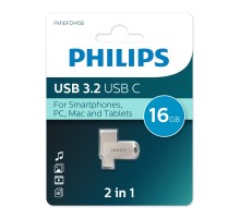 Флеш накопитель 16Gb PHILIPS 2-in-1 USB 3.2 USB C, OTG, USB 3.2/Type-C, Металл, 100 MB/s