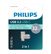 Флеш накопитель 32Gb PHILIPS 2-in-1 USB 3.2 USB C, OTG, USB 3.2/Type-C, Металл, 100 MB/s