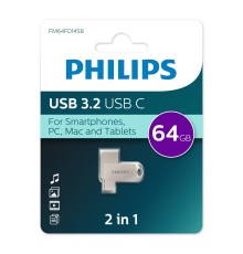 Флеш накопитель 64Gb PHILIPS 2-in-1 USB 3.2 USB C, OTG, USB 3.2/Type-C, Металл, 100 MB/s