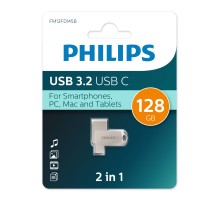 Флеш накопитель 128Gb PHILIPS 2-in-1 USB 3.2 USB C, OTG, USB 3.2/Type-C, Металл, 100 MB/s