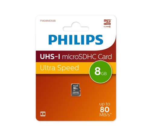Флеш карта microSD 8GB PHILIPS High Speed  microSDHC Class 10 80MB/s