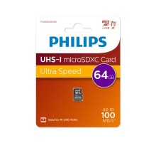 Флеш карта microSD 64GB PHILIPS High Speed  microSDHC Class UHS-I U3, V30, A1, 100MB/s