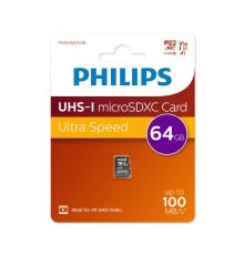 Флеш карта microSD 64GB PHILIPS High Speed  microSDHC Class UHS-I U3, V30, A1, 100MB/s