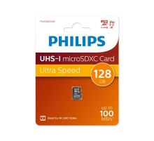 Флеш карта microSD 128GB PHILIPS High Speed  microSDHC Class UHS-I U3, V30, A1, 100MB/s