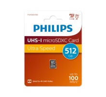 Флеш карта microSD 512GB PHILIPS High Speed  microSDHC Class UHS-I U3, V30, A1, 100MB/s