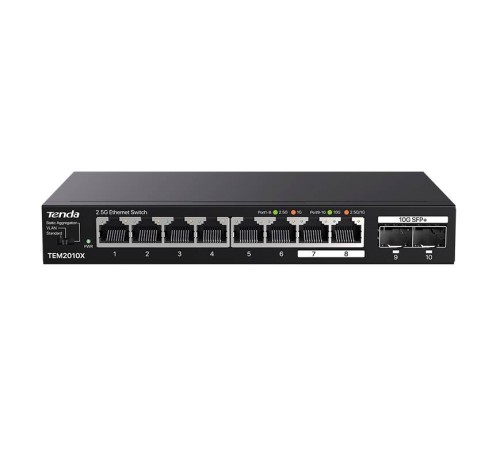 Сетевой коммутатор TENDA TEM2010X Настольное исполнение 8x10Base-T / 100Base-TX / 1000Base-T 2xSFP+ 12 Вт TEM2010X
