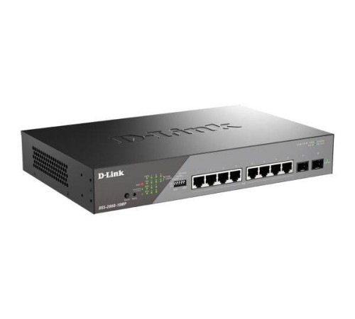 D-Link DSS-200G-10MP/A1A Настраиваемый L2 коммутатор с 8 портами 10/100/1000Base-T и 2 портами 1000Base-X SFP