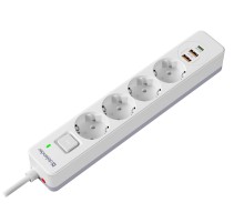 Defender Удлинитель с сетевым фильтром DFS 145, белый, 4розетки, USB+TypeC, 5 м.