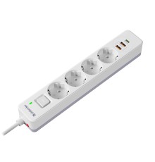Defender Удлинитель с сетевым фильтром DFS 141, белый, 4розетки, USB+TypeC, 1.5 м.