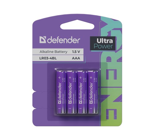 Defender Батарейка алкалиновая LR03-4BL ААА, блистер, 4 шт.,UltraPower