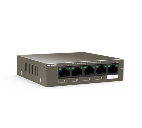 IP-COM F1105P-4-63W Коммутатор неуправляемый PoE, 5 портов, 5x1 Гбит/с, PoE 4х30 Вт (до 58 Вт), настольный