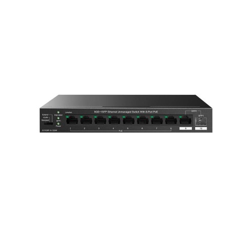 Tenda TEG1110PF-8-120W Коммутатор неуправляемый PoE, 10 портов, 9x1 Гбит/с, SFP 1х1 Гбит/с, PoE 8х30 Вт (до 102 Вт)