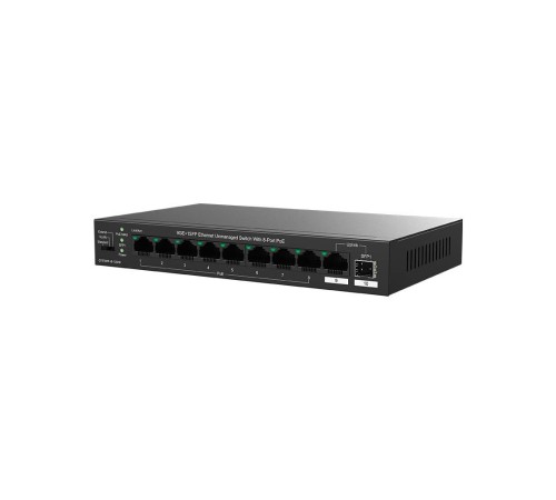 Tenda TEG1110PF-8-120W Коммутатор неуправляемый PoE, 10 портов, 9x1 Гбит/с, SFP 1х1 Гбит/с, PoE 8х30 Вт (до 102 Вт)
