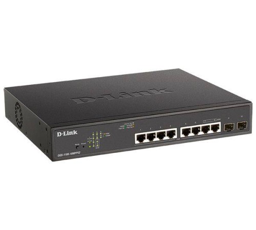 D-Link DGS-1100-10MPPV2/A3A Настраиваемый L2 коммутатор с 8 портами 10/100/1000Base-T и 2 портами 1000Base-X SFP
