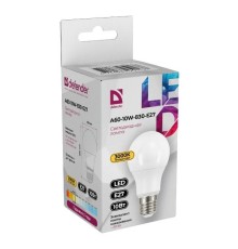 Defender Лампочка светодиодная A60-10W-830-E27 груша, 3000 К, теплый белый, 1 шт.