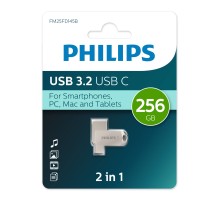 Флеш накопитель 256Gb PHILIPS 2-in-1 USB 3.2 USB C, OTG, USB 3.2/Type-C, Металл, 100 MB/s