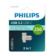 Флеш накопитель 256Gb PHILIPS 2-in-1 USB 3.2 USB C, OTG, USB 3.2/Type-C, Металл, 100 MB/s
