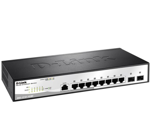 Сетевой коммутатор D-Link DGS-1210-10/ME, с 8 портами 10/100/1000Base-T и 2 портами 1000Base-X SFP