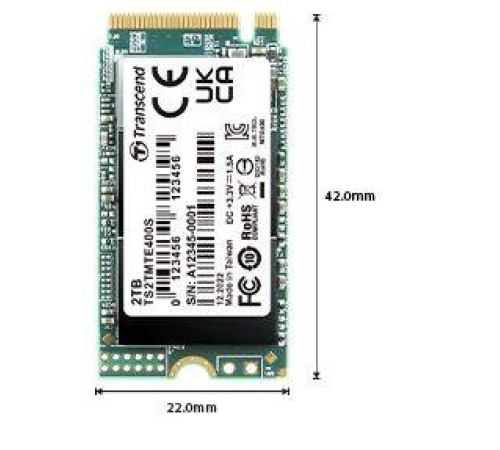 Твердотельный диск 2TB Transcend MTE400S, 3D TLC NAND, M.2 2242 ,PCI-E 4x [ R/W - 2000/1700 MB/s]