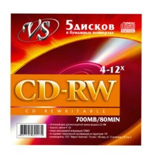 Диск CD-RW VS 700 Mb, 12x, Конверт (5), (5/250).