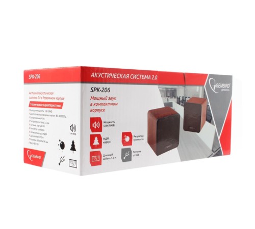 Gembird SPK-206, дерево, коричневый, 5 Вт, регулятор громкости, USB-питание Gembird SPK-206, дерево, коричневый, 5 Вт, регулятор громкости, USB-питание