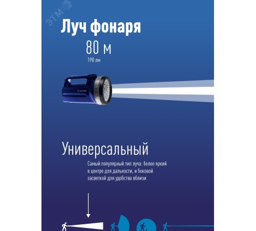 Фонарь ручной Космос синий лам.:светодиод. Dx4 (KOC860LED)