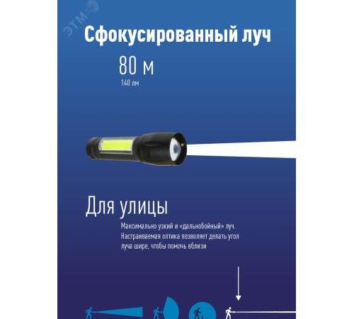 Фонарь ручной Космос KOCAC1011LITH черный 4Вт лам.:светодиод.x1