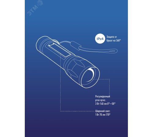 Фонарь ручной Космос KOCAC1011LITH черный 4Вт лам.:светодиод.x1