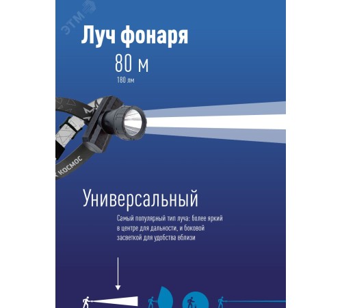 Фонарь налобный Космос KOCACHEAD3W черный 3Вт лам.:светодиод.x1