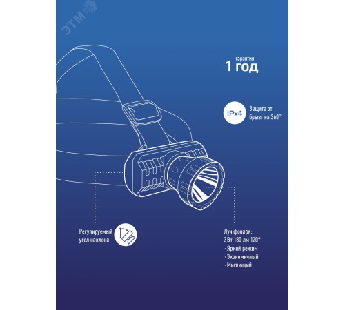 Фонарь налобный Космос KOCACHEAD3W черный 3Вт лам.:светодиод.x1