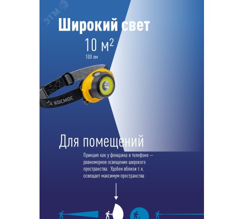 Фонарь налобный Космос KOCH103COBLED желтый/черный 5Вт лам.:светодиод. AAAx3