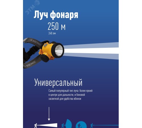 Фонарь налобный Космос желтый 1Вт лам.:светодиод. (KOCH3WLI-ON)