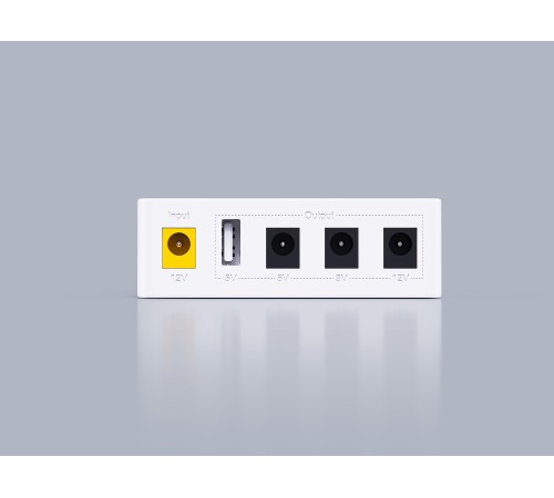 Мини ИБП. Вход DC 12V/2.0A; независимый выход 12V, 9V, 5V DC, с USB 5V/2.1A, MARSRIVA