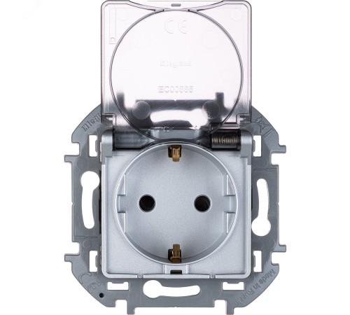 Legrand 673742 Розетка 2К+З IP 44 с откидной крышкой и шторками - немецкий стандарт - 16 А - 250 В~ - INSPIRIA - алюминий Legrand 673742 Розетка 2К+З IP 44 с откидной крышкой и шторками - немецкий стандарт - 16 А - 250 В~ - INSPIRIA - алюминий