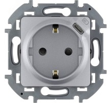 Legrand 673772 Розетка 2К+З немецкий стандарт 16А 250В со встроенным зарядным устройством USB C 1.5А 5В - INSPIRIA - алюминий
