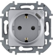 Legrand 673772 Розетка 2К+З немецкий стандарт 16А 250В со встроенным зарядным устройством USB C 1.5А 5В - INSPIRIA - алюминий